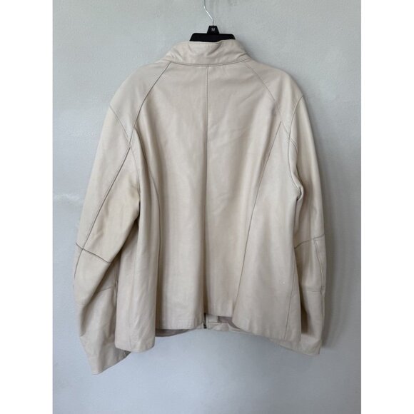 Wilsons Leather Jacket Womens XXL Cream Cottage Chic Soft Collar Blazer Zip Up - Picture 2 of 5